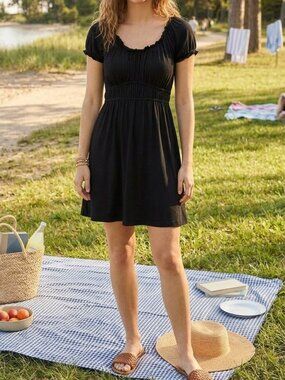 INC International Concepts Black Rayon Short Sleeve Empire Waist Dress Large